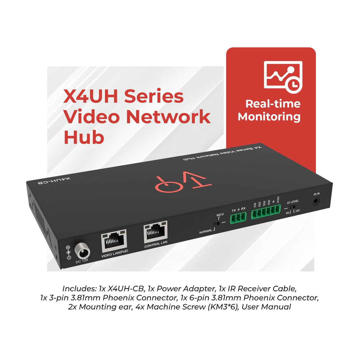ToVi X4UH-CB AV Over IP Network Hub with Dual LAN Ports, RS-232 IR KVM CEC Control, PoE, HTTPS/SSH Security, Web GUI Management for AV Distribution