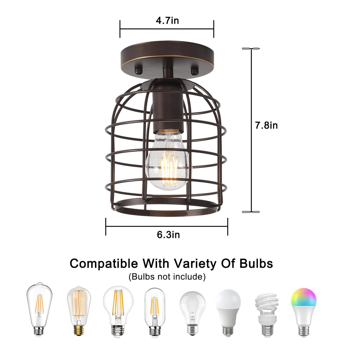 Create For Life Industrial Vintage Flush Mount Ceiling Light, Metal Cage, Oil Rubbed Bronze, 2 Pack, Model 2pkfxd16002