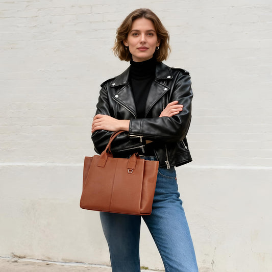 befen Genuine Leather Satchel Purse for Women, Ladies Crossbody Shoulder Bags Top Handle Tote Bag for Travel, Work, Office - Brown