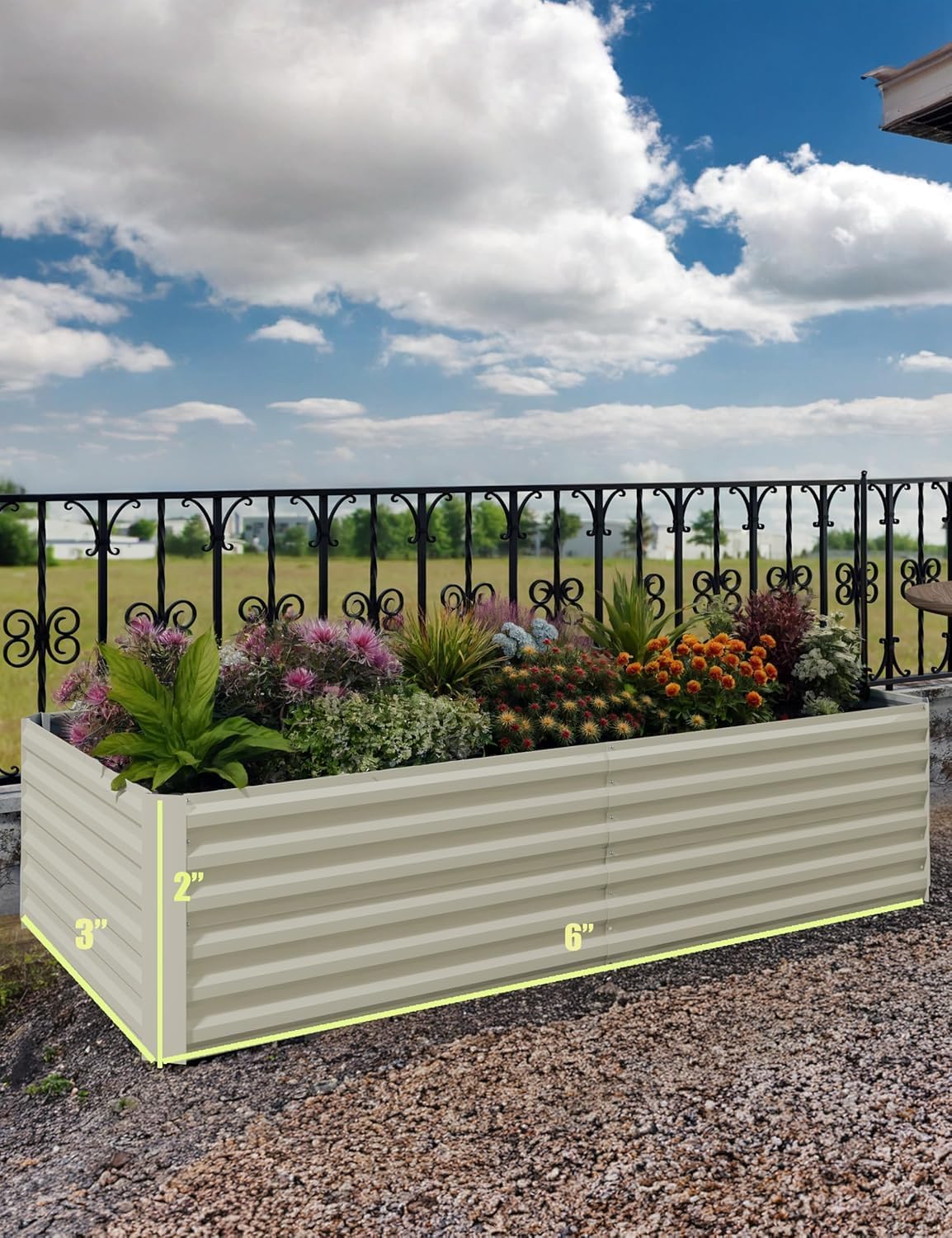 IDEALHOUSE 6x3x2 Ft Galvanized Metal Raised Garden Bed, 24-Inch Tall Heavy Duty Planter Box for Vegetables, Herbs & Flowers, Rust-Resistant Outdoor Gardening Bed, Beige