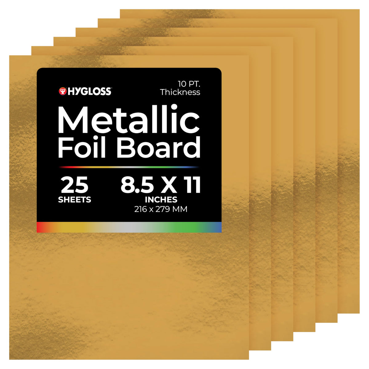 Hygloss Metallic Cardstock Sheets – 25 Shiny Gold Sheets, 8.5” x 11” - Sturdy 10 pt. – Metallic Foil Board Paper for Crafts, Scrapbooking, Posters & Decorations