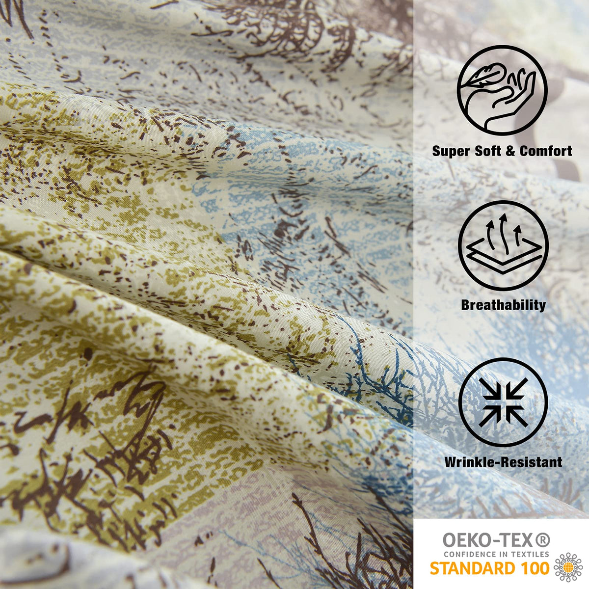 JSD Rustic Print Sheet Set Queen Size, 4 Piece Tree Pattern Soft Microfiber Bed Sheets Extra Deep Pocket