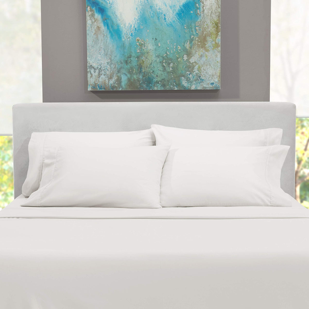 Hearth & Harbor Extra Deep Pocket Queen Sheets Sets - Fits Mattress 18-24 Inches Deep - Extra Deep Pocket Sheets - 6 Piece Queen Size - White
