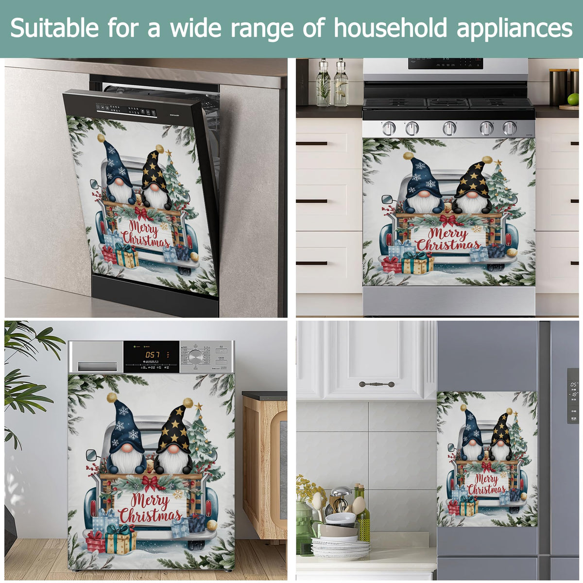 Dishwasher Cover,Christmas Dwarf Reusable Dishwasher Magnet Cover,Decorative Gift Truck Magnetic Refrigerator Cover Front Panel Cover for Kitchen Decor 23x26 Inch