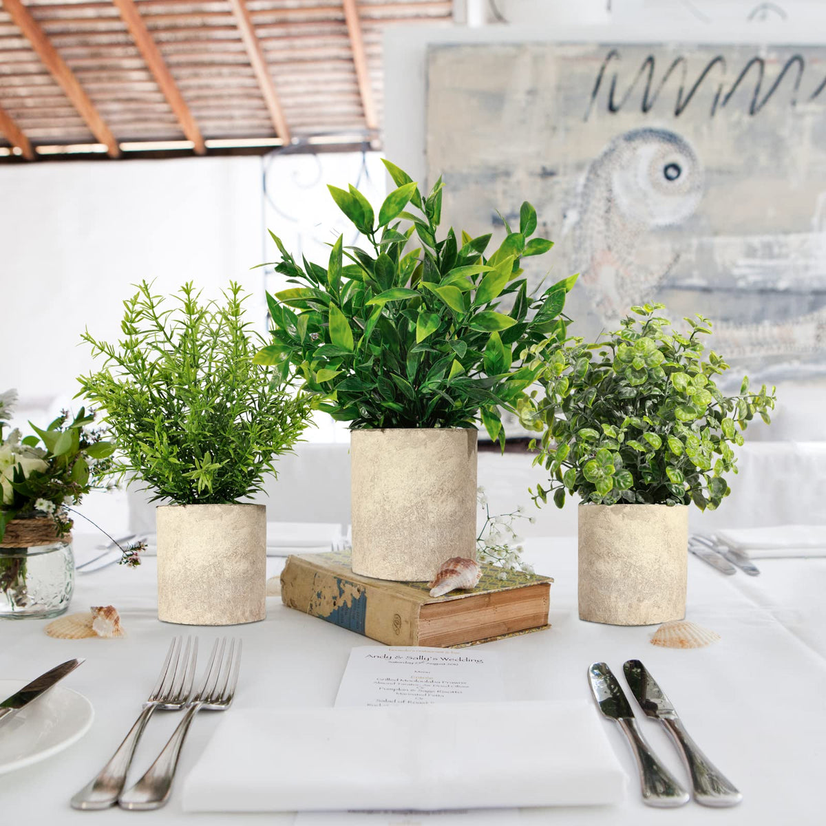 Artificial Plants 3 Pack Mini Fake Hanging with Macrame Plant Hangers Decorative Faux Greenery Decor for Shelves Wall Kitchen Farmhouse Bathroom Home Office