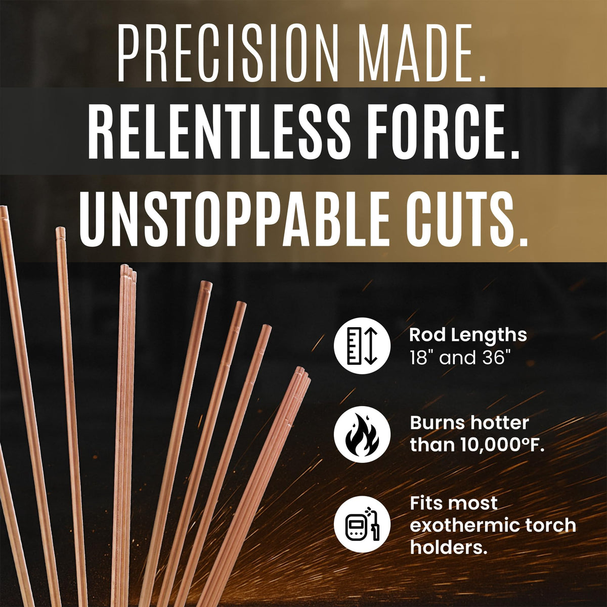 Broco Industrial Prime Cut Exothermic Cutting Rods - For Exothermic Cutting Torch Kit, Industrial-Grade for Metal Cutting, 3/8" x 36", 25 Rods