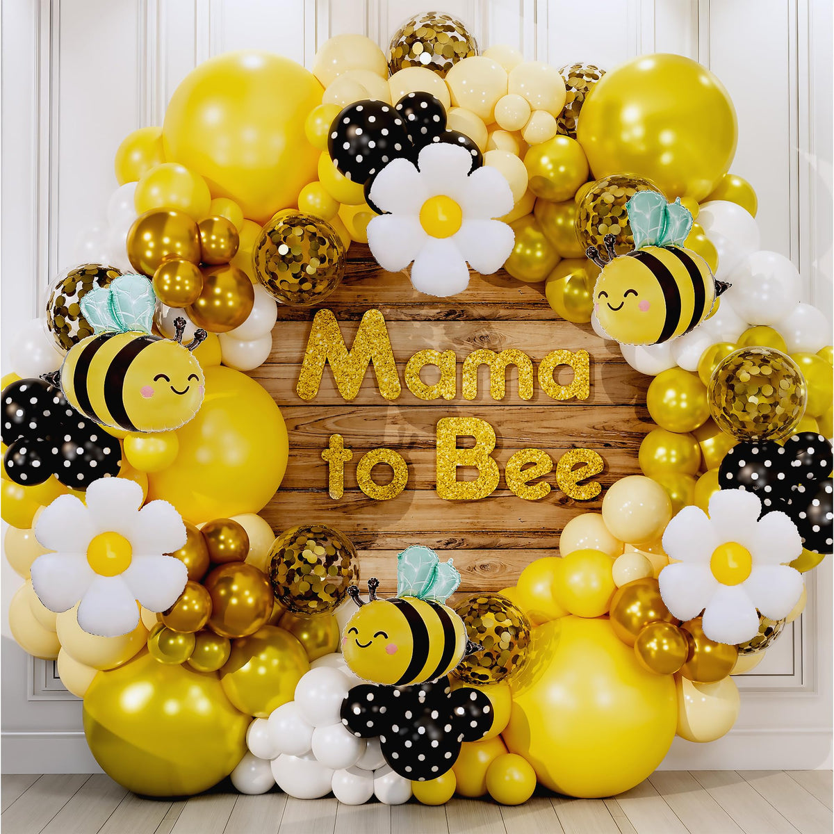 ALL-IN-1 Bee Balloons Garland Kit & Arch - Small and Large Black Yellow and White Bumble Bee Balloons for What Will It Bee Gender Reveal Party Supplies, Baby Shower Decorations, or Honey Bee Birthday