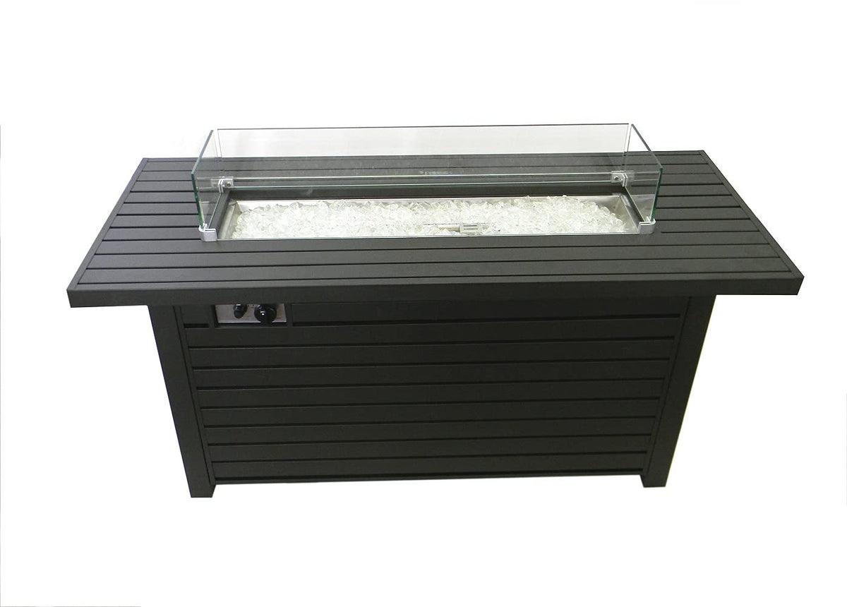 PrimeGlo 54'' Propane Fire Pit Table with Lid, Wind Screen, 50000BTU, Fire Glass, Rectangular Fire Pit Table, Black Mocha Finish