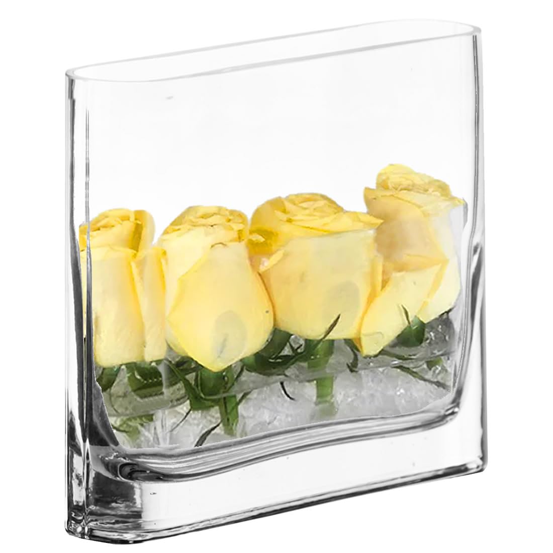 CYS EXCEL Glass Book Vase (H:6" Open:7"x2") Round Edge Oval Flower Vase Rectangular Wedding Centerpiece