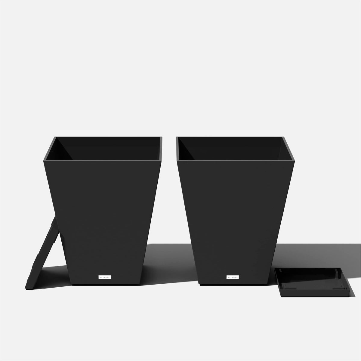 Veradek Nobleton Indoor/Outdoor Wide Square Planter (Black, 22" - 2 Pack with 2 Saucer Trays)