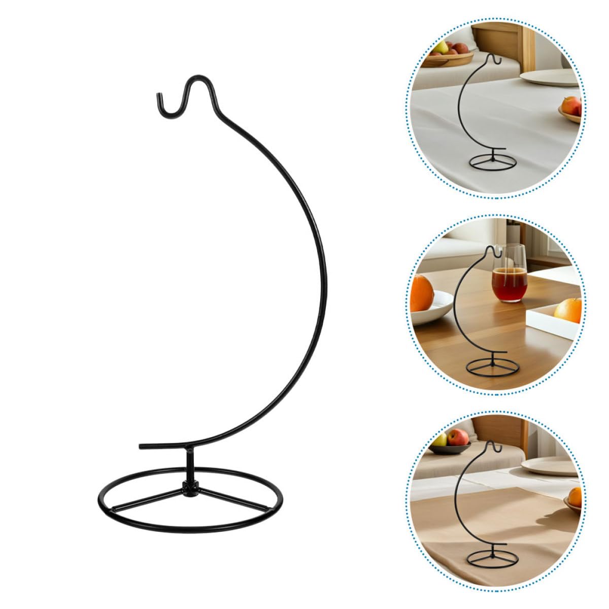 Operitacx 2pcs Metal Ornament Hanger Air Plant Frame with Iron Hook Rack, Small Hanging Plant Display Stand for Home Décor, Black Crescent-shaped Hanging Holder for Indoor Use