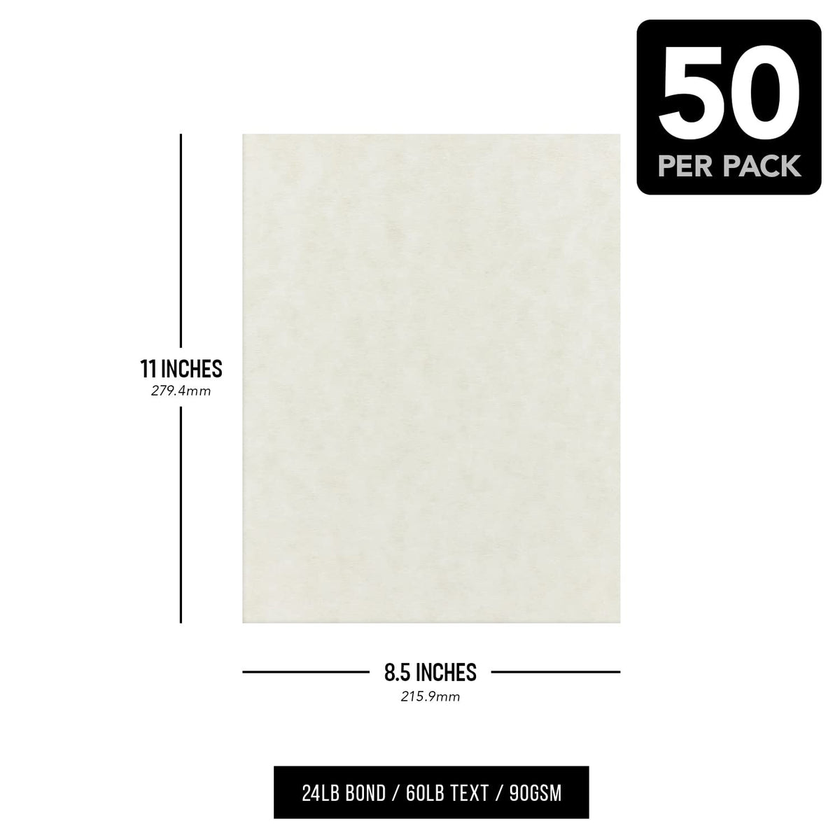 Natural Parchment Paper – Great for Certificates, Menus and Wedding Invitations | 24lb Bond / 60lb Text / 90GSM | Writing, Copy, Printing – 8.5 x 11 Letter Size Paper | 100 Sheets per Pack