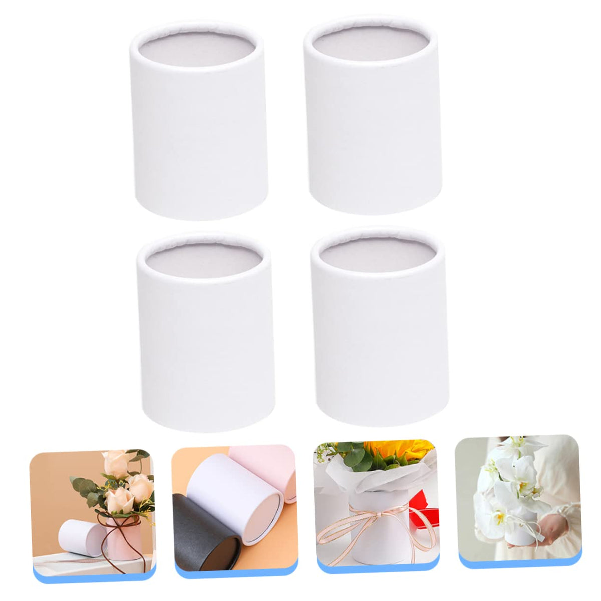 Angoily Flower Bouquet Hat Boxes, Mini Florist Tape Containers Packing Boxes Artificial Flowers Decorative Crinkle Ribbon Cardboard Clear Cylinder Fake White Paper Florist Supplies