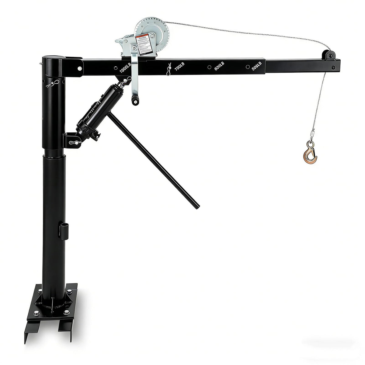 Garvee 1000 LBS Pickup Truck Crane, Hydraulic Hoist with Manual Winch, 360° Swivel, 4 Adjustable Boom, Heavy Duty Truck Bed Crane for Factory, Warehouse, Construction, Industrial Lifting - Black