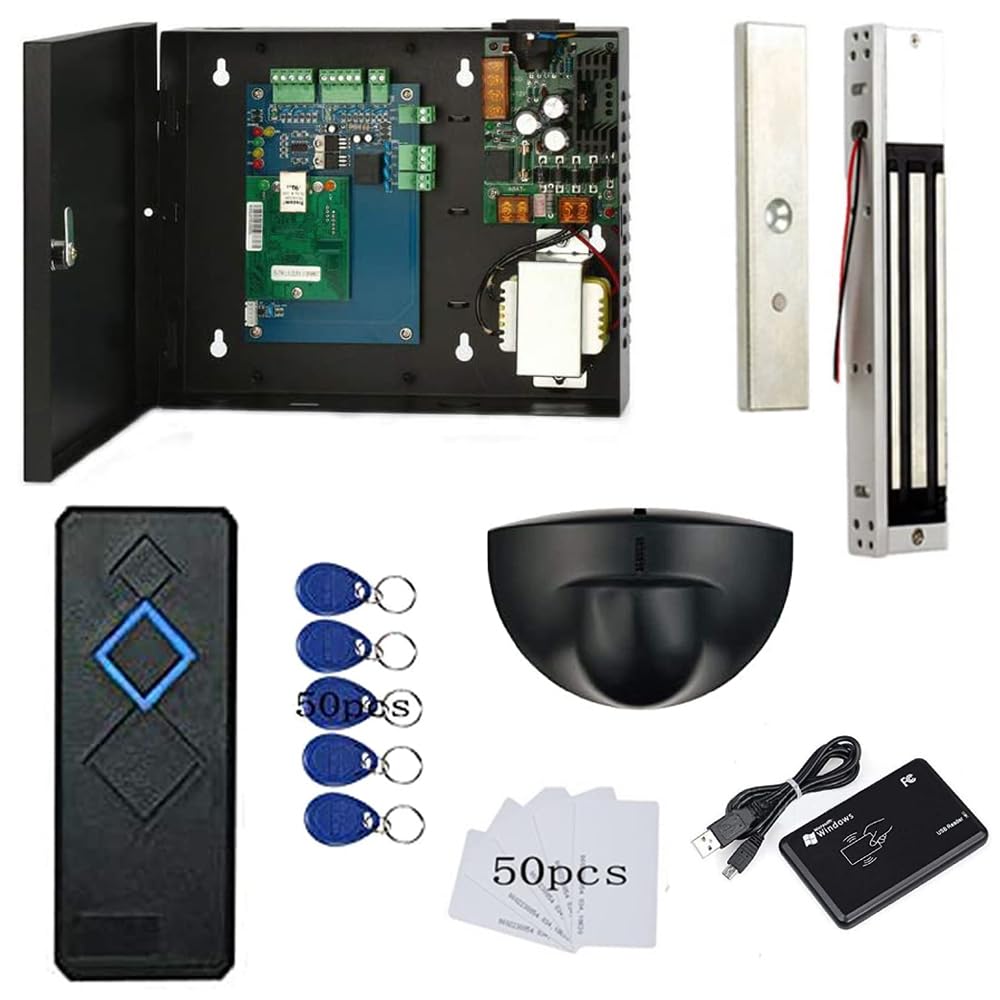 MENGQI-CONTROL 1 Door Access Control Systems with 600lbs Magnetic Lock Waterproof Reader 110V Power Box Exit Motion Sensor Complete Kit