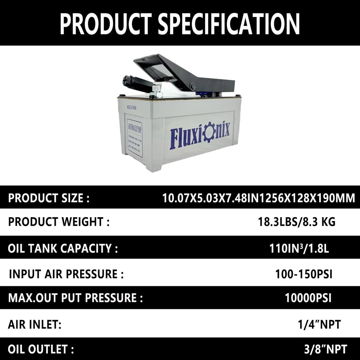 Air Hydraulic Pump 10,000 PSI, 1.7L Reservoir, NPT 1/4" Inlet, NPT 3/8" Oil Outlet,Hydraulic Pump Air Hydraulic Foot Pump with 6.6ft Pipe, Gray