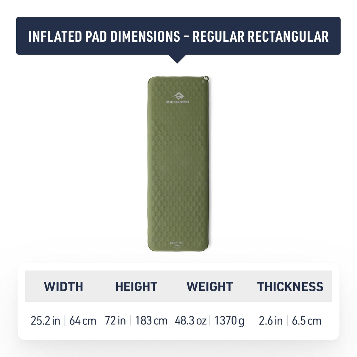 Sea to Summit Camp Plus Self-Inflating Foam Sleeping Mat for Camping - Rectangular - Regular (72 x 25.2 x 2.6 inches)