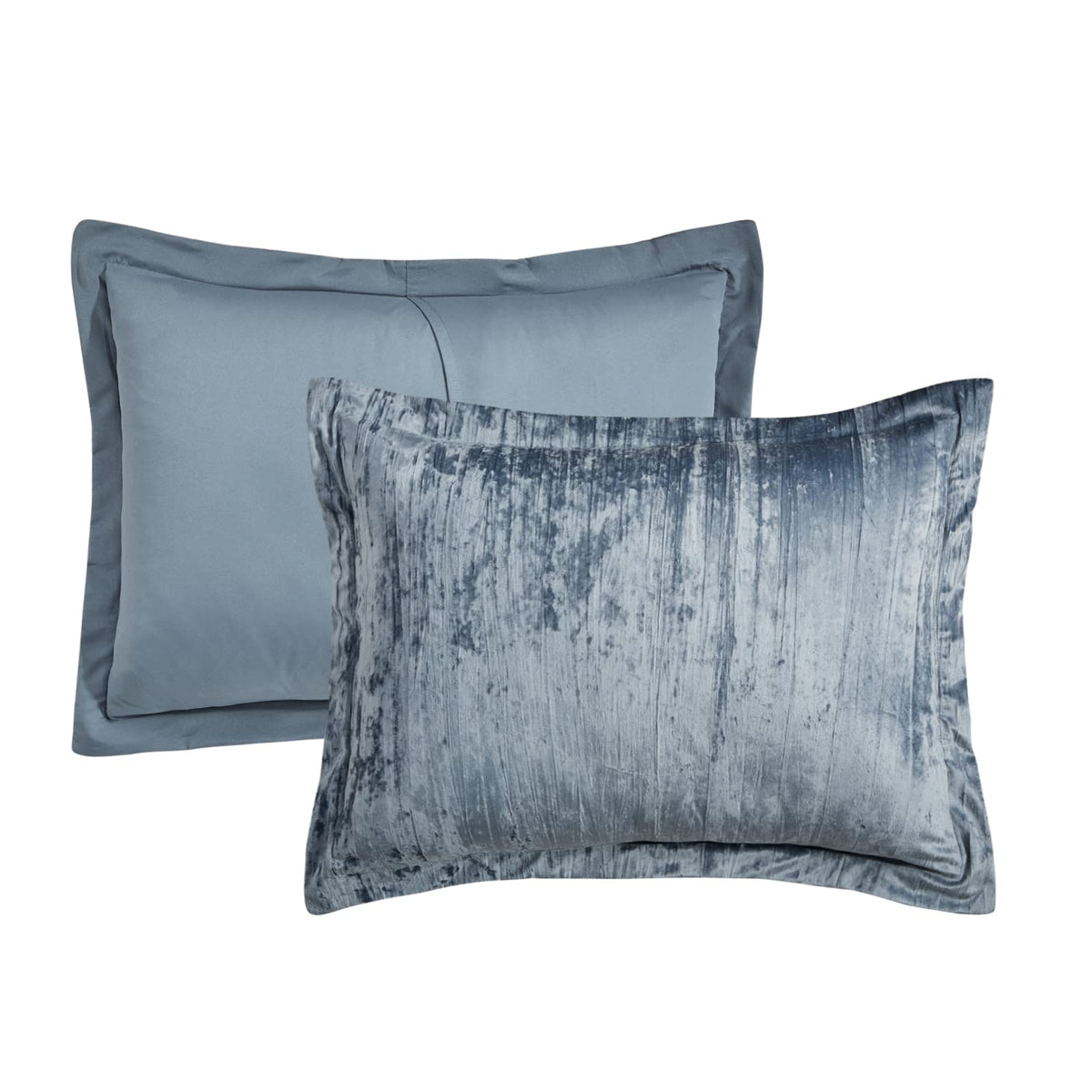 Fredsure Crinkle Velvet Comforter Set, 3 Pieces Blue Queen, Crinkle Velvet Face and Brushed Microfiber Reverse, with Light Poly Fill