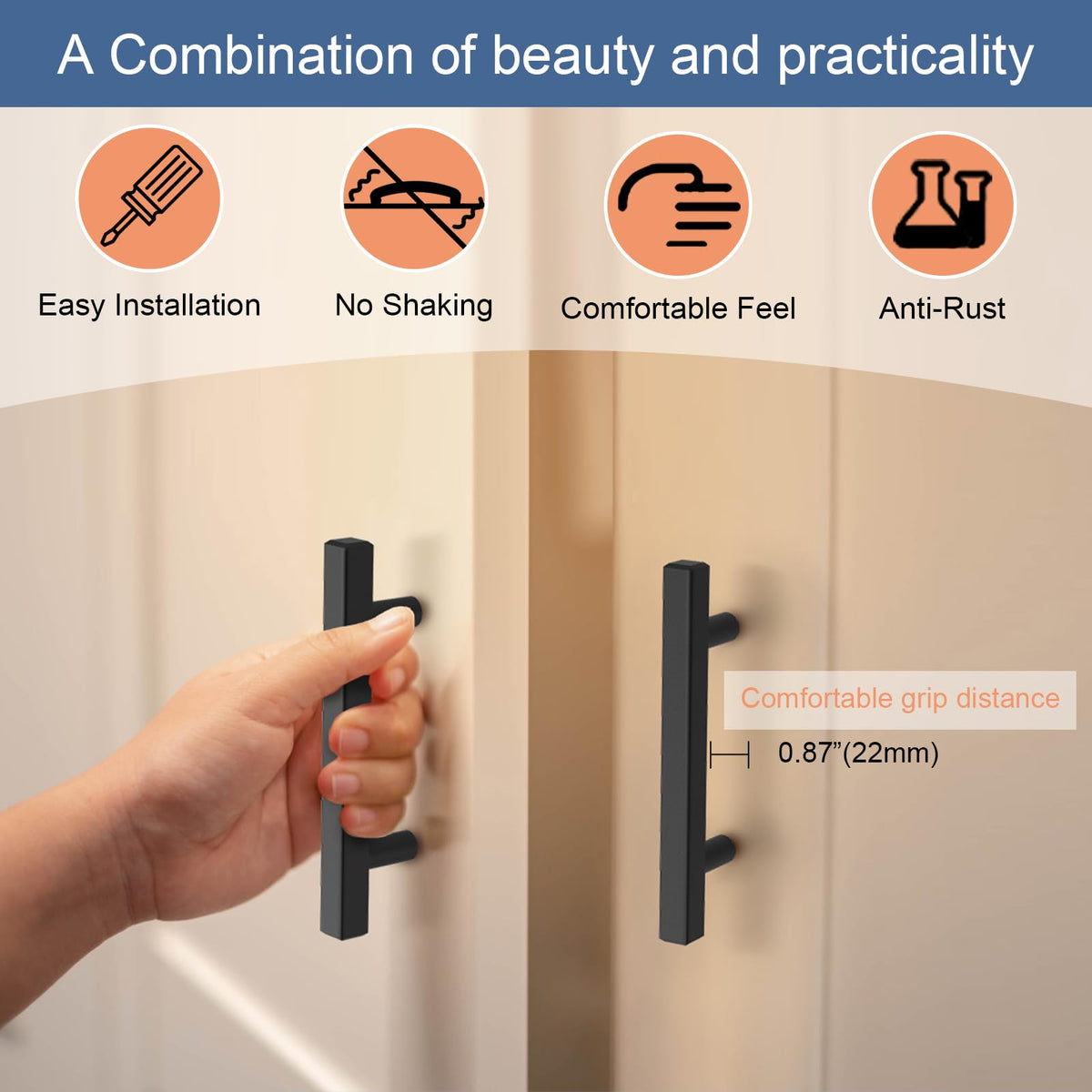 AEEKEL 30 Pack Square Cabinet Handles Matte Black Drawer Pulls 5" Length, 3" Hole Center Kitchen Handles for Cabinets Pulls, Stainless Steel Cabinet Hardware for Bedroom Bathroom Office