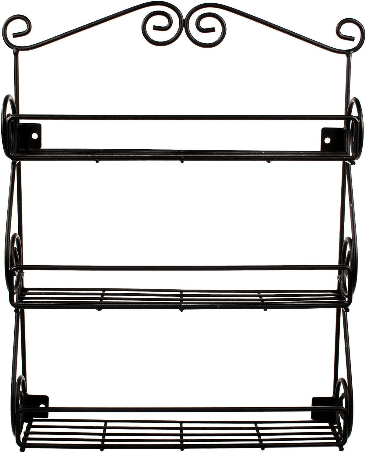 FitWell Scroll Wall Mount Spice Rack, 3-Tier, Traditional Spice Rack Cabinet & Kitchen, Beauty & Nail Polish Organizer for Bathroom, Scroll Wall-Mounted (Black)