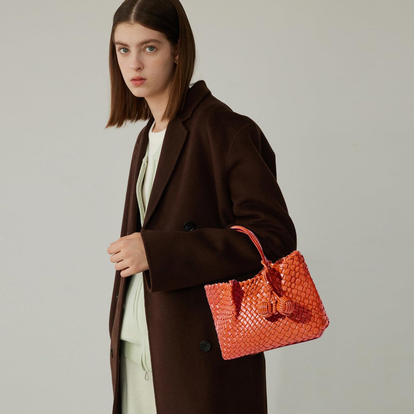 OUYGZOU Woven Tote Bag for Women, Hobo Bag for Work, Large Beach Travel Handbags and Purses, Retro Shoulder Bag, Shopping Bag (Orange, Medium)