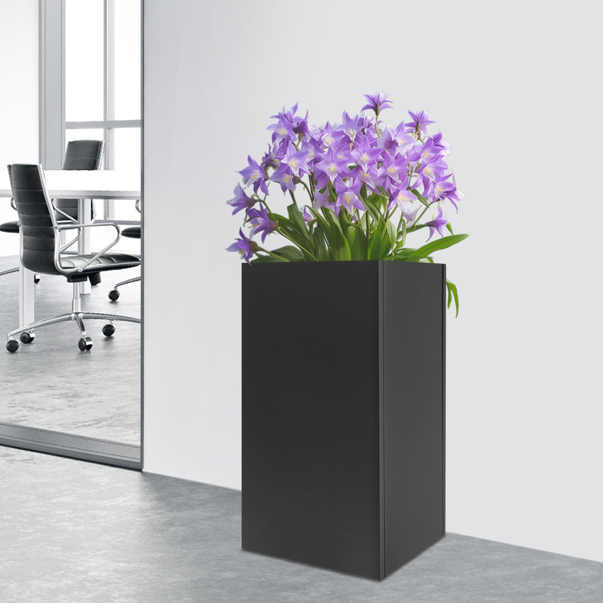 DYRABREST Large Metal Planter Box, Heavy Duty Tall Outdoor Garden Planters Patio Deck Yard, Modern Rectangular Flower Pot for Plants Vegetables (Black)