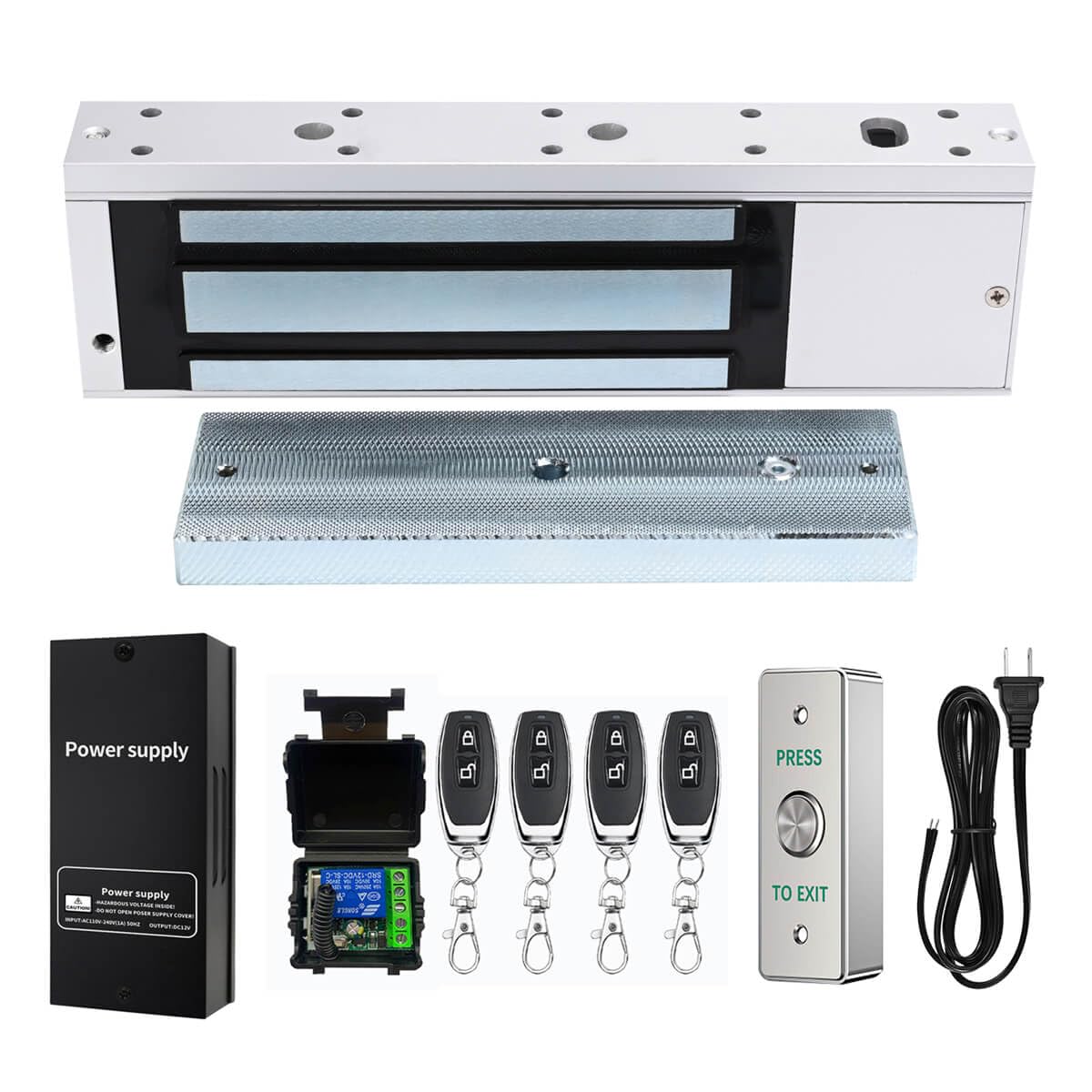 Door Access Control System 1200lbs Magnetic Lock Kit with 4 Remote Controls Stainless Steel Exit Button