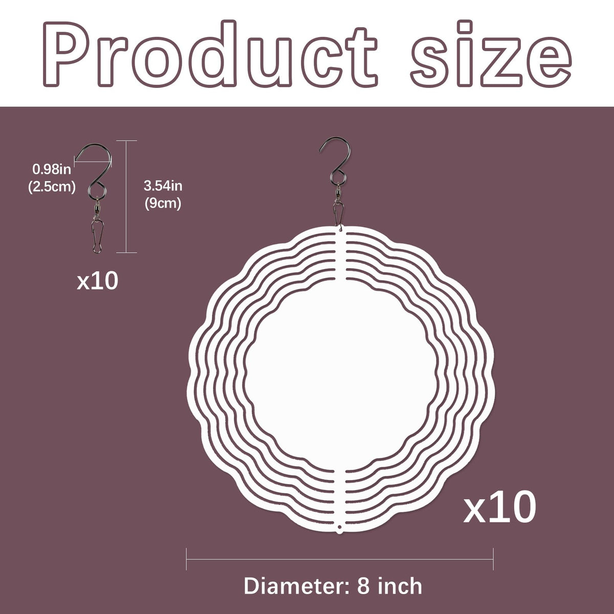 10 PCS Sublimation Wind Spinner Blanks 8 Inch Sublimation Blanks Products Stainless Steel Metal Indoor Outdoor Garden Decoration for Heat Press Transfer Sublimation Blank Wind Spinners
