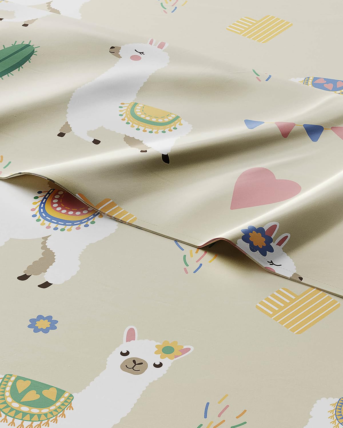 Kids Twin Size Bed Sheet Set - 3 Piece Kids Loft Bed Sheets - Llama Alpaca Cactus Themed Bedding - Soft, Cute - Breathable and Machine Washable - Cute Animal Bed Set for Boys, Girls, Teens & Toddlers