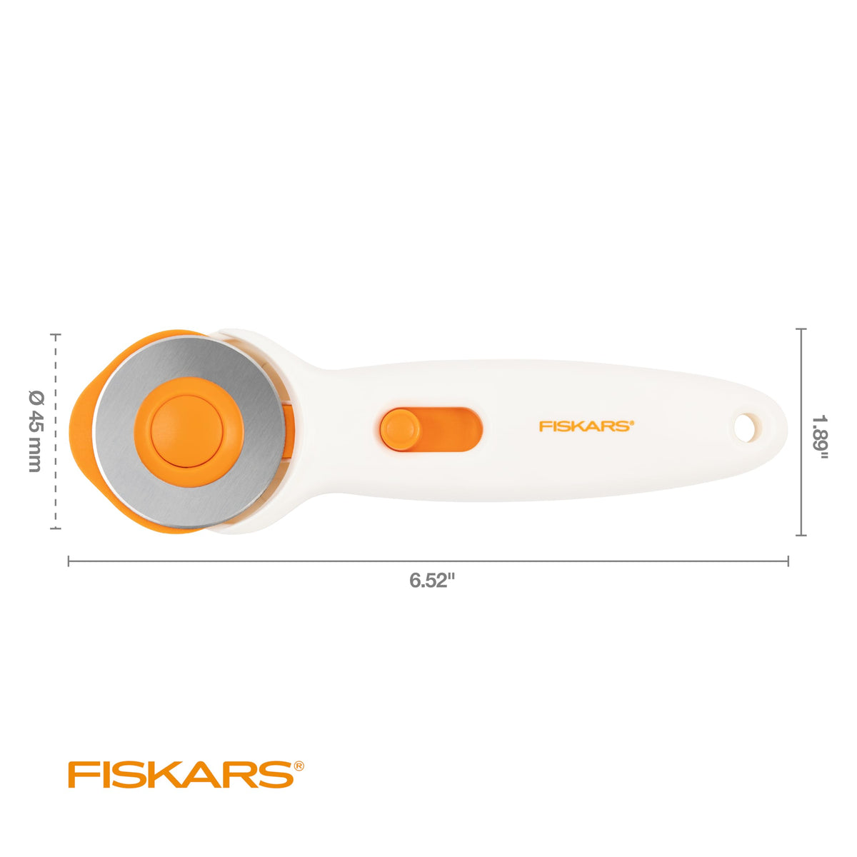 Fiskars 45mm Rotary Cutter for Fabric, Premium Steel Stick Fabric Cutter Cuts Through Multiple Layers, Right and Left Handed, Easy and Safe Blade Change, Arts and Crafts, Sewing and Quilting Tools
