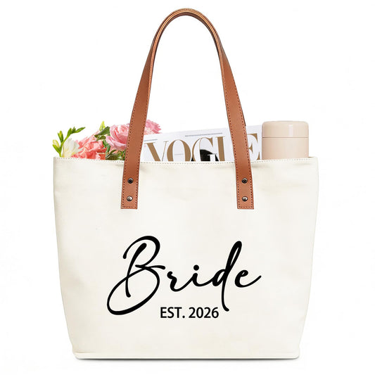 Tmsek Bride Canvas Tote Est 2026 Bridal Shower Wedding Bachelorette Party Gifts for Bride to Be, Bridal Gift Bag
