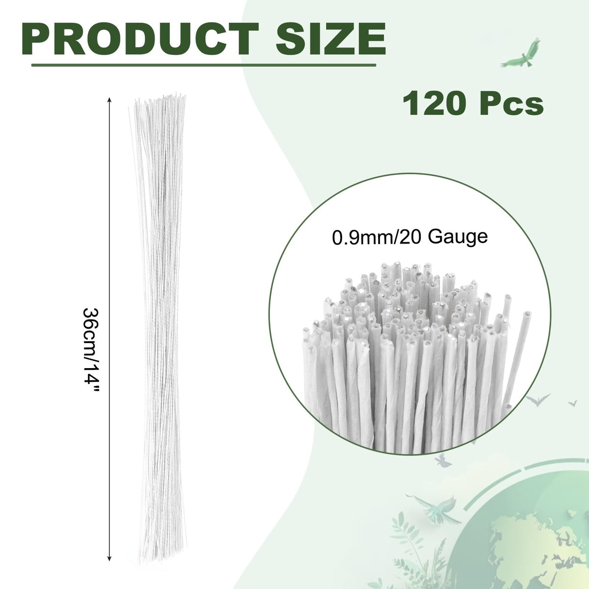 PATIKIL 120 Pcs 20 Gauge Floral Wire, 14 Inch Floral Stem Flower Paper Wrapped Wires for Flowers Crafts Bouquet Arrangement Supplies Wreath DIY Projects, White