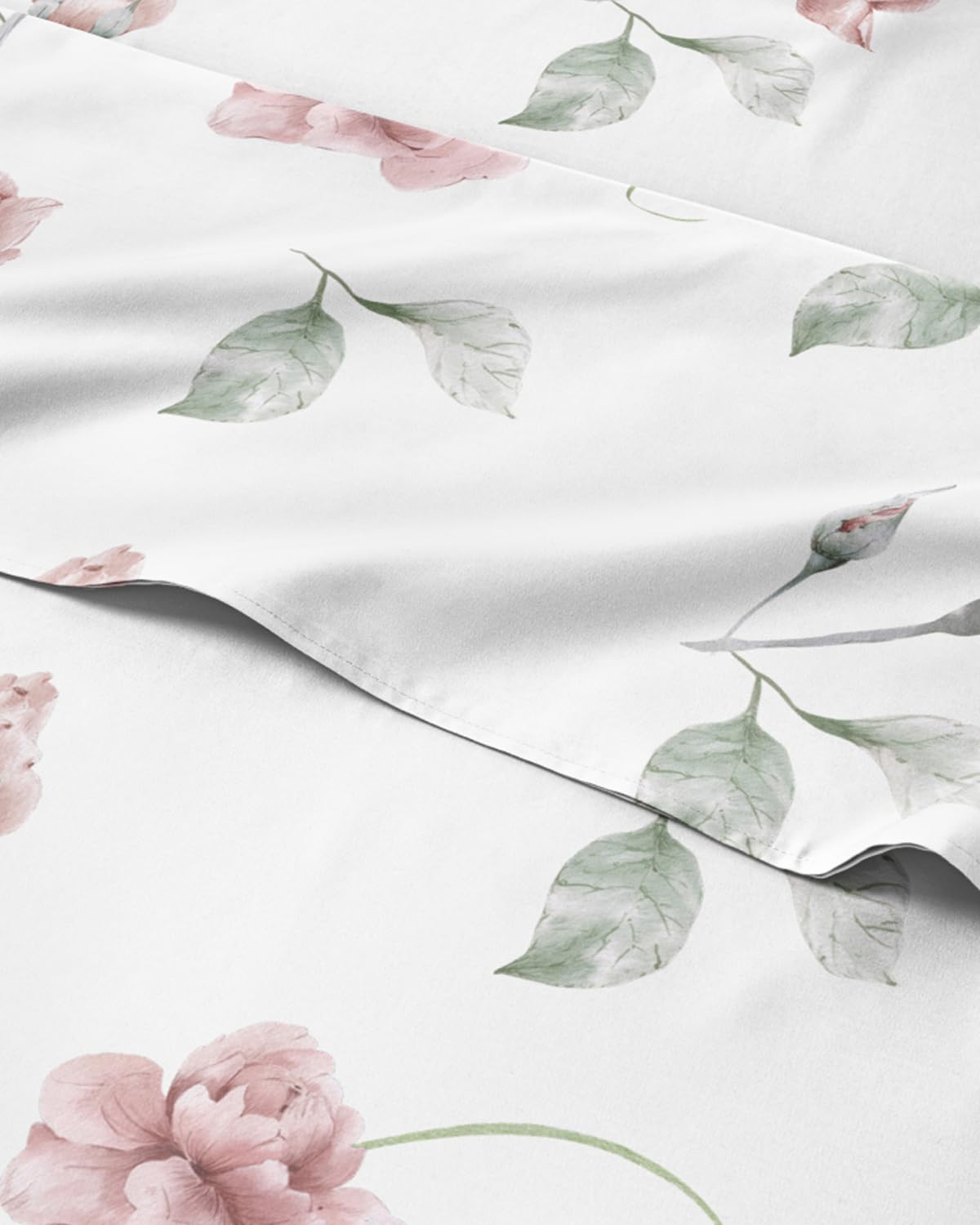 Floral Sheets - Floral Rose Bed Sheet Set - 1 Flat, 1 Fitted & 2 Pillowcases w/ Deep Pockets - Comfy, Wrinkle & Fade Free - Boho Botanical Bedding - Ultra-Soft, Breathable & Cooling - Queen Size Set