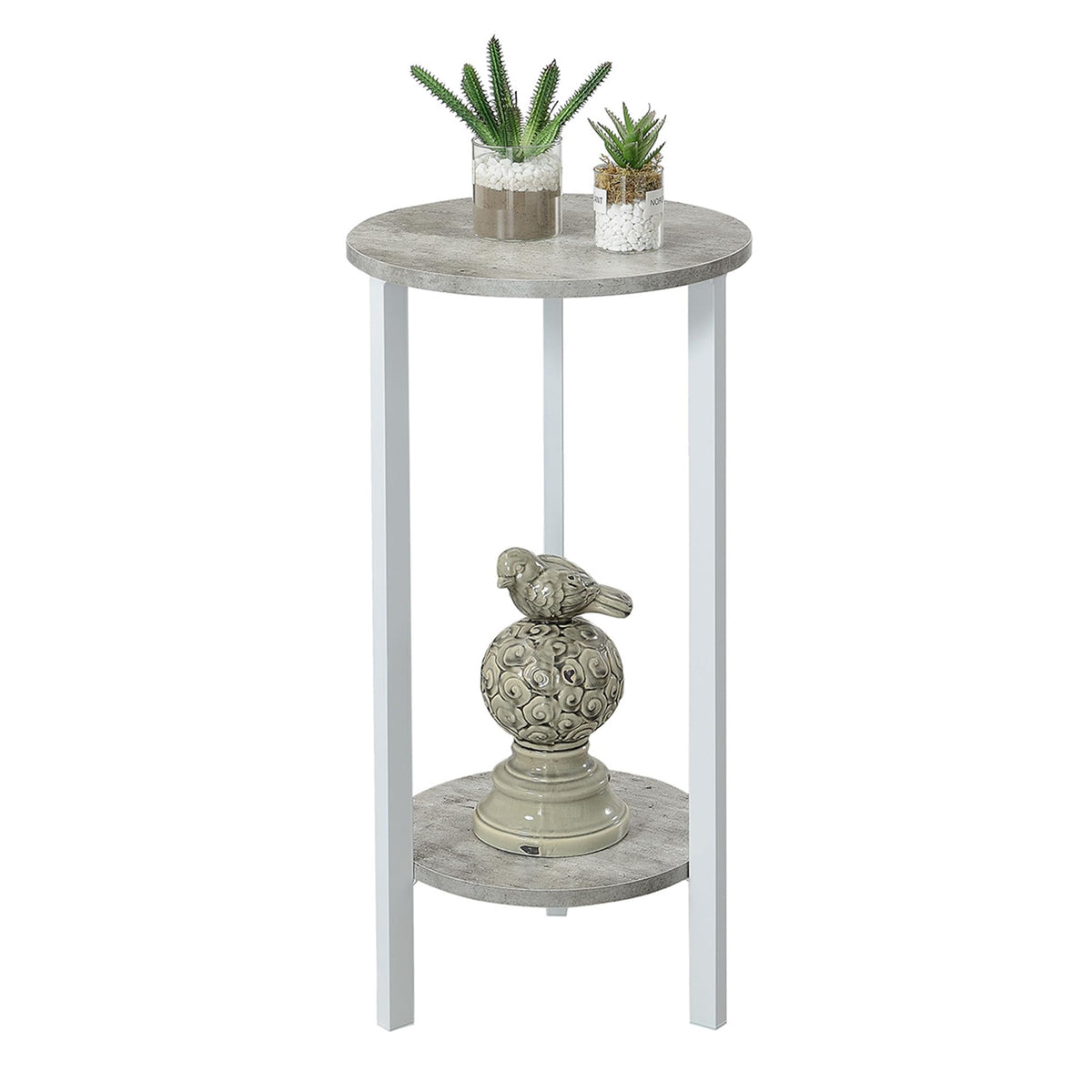 Convenience Concepts Graystone 2 Tier Tall Plant Stand 31" - Industrial Stand for Plants, Vases, and Antiques, Urban Modern Design for the Living Room, Hallway, Entryway, Faux Birch/White