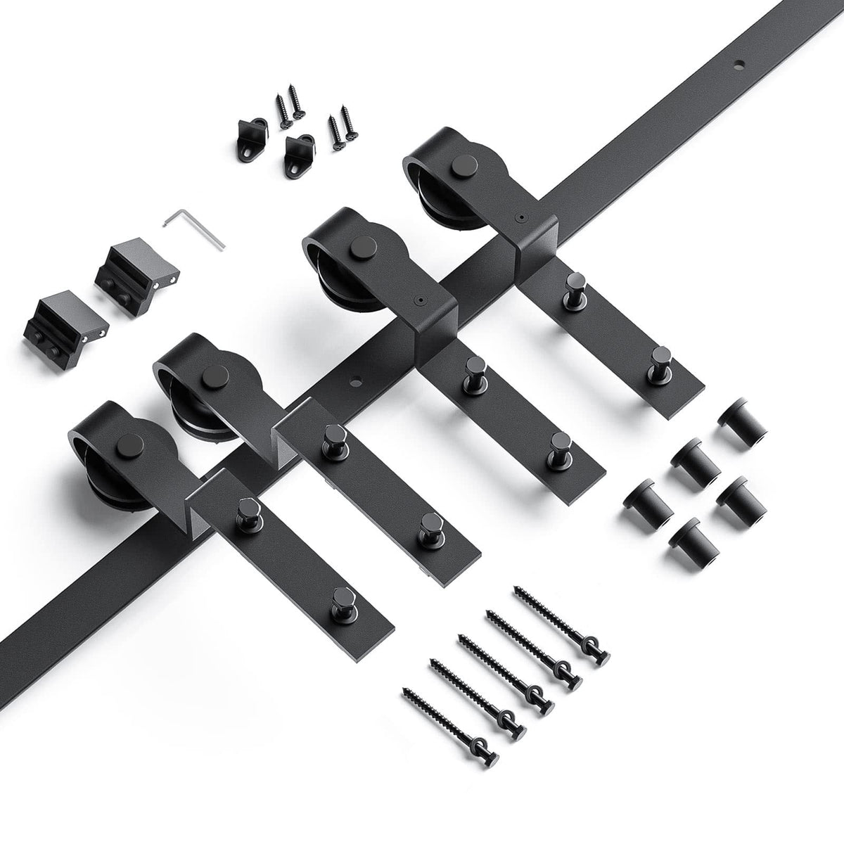 EaseLife 6FT Bypass Double Sliding Barn Door Hardware Kit,Single Track, Slide Smoothly Quietly, Easy Install (6FT Track Kit for Double 41" Wide Door)