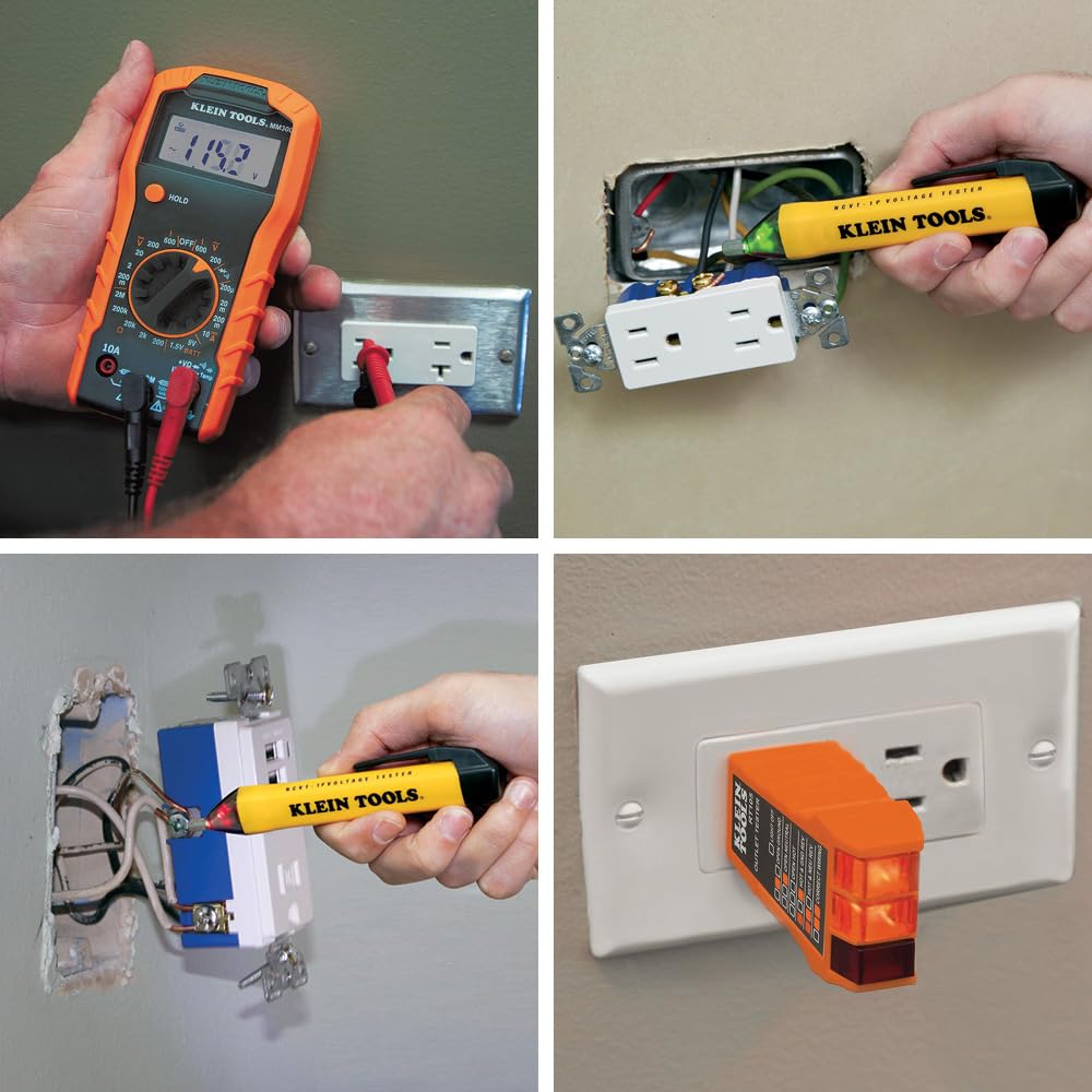 Klein Tools 80067 Electrical Test Kit with IR Digital Thermometer, Multimeter, Non-Contact Voltage Tester Pen and Receptacle Tester, 4-Piece