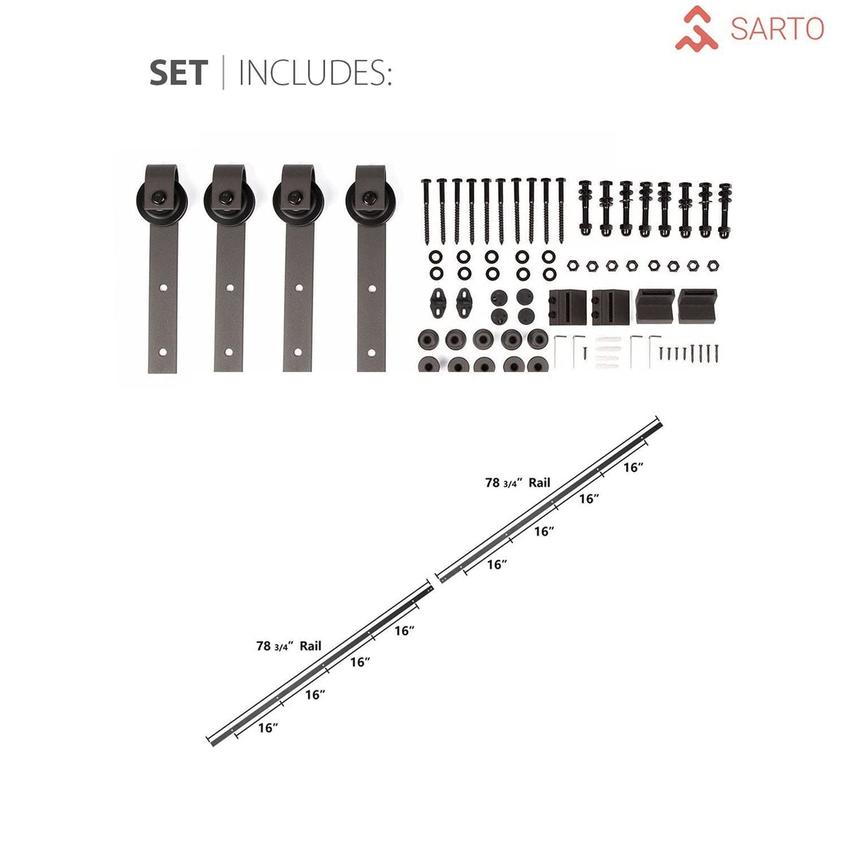 SARTODOORS Sliding Double Barn Doors with Hardware | Quadro 4113 Matte Black with Frosted Opaque Glass | 13FT Rail Sturdy Set | Interior Bedroom Bathroom Door-48" x 80" (2 * 24x80)-Black Rail