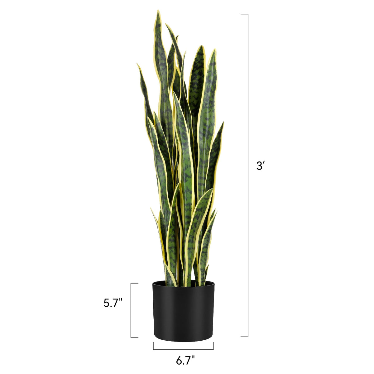 KOL 3ft Artificial Snake Plant, Fake Sansevieria Potted Floor Plants, Lifelike Faux Leaves, Indoor Home Office Room Decoration, Mother-in-Law Tongue, 35in, Yellow