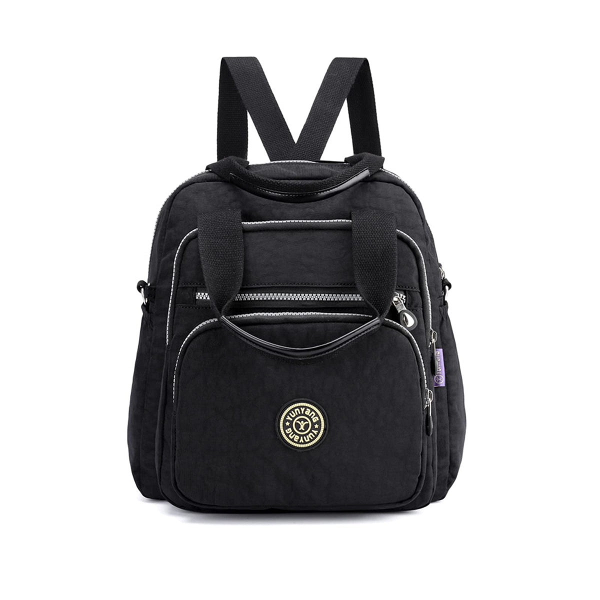 PORRASSO Casual Backpack Women Shoulder Bag Ladies Crossbody Bag Nylon Handbag Girl Daypack for Work Travel Daily Use, Black, L, Daypack Backpacks