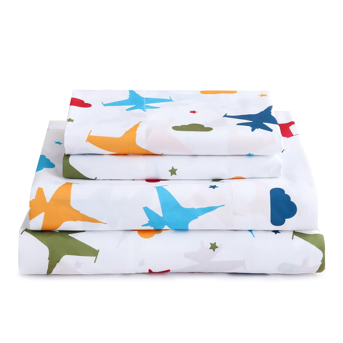 ChicView Queen Sheet Set Kids,4 Pieces Breathable Soft Microfiber Bedsheets for Child Boys Girls, Anti Pilling Deep Pockets Easy Care Bed Sheets, Aircraft