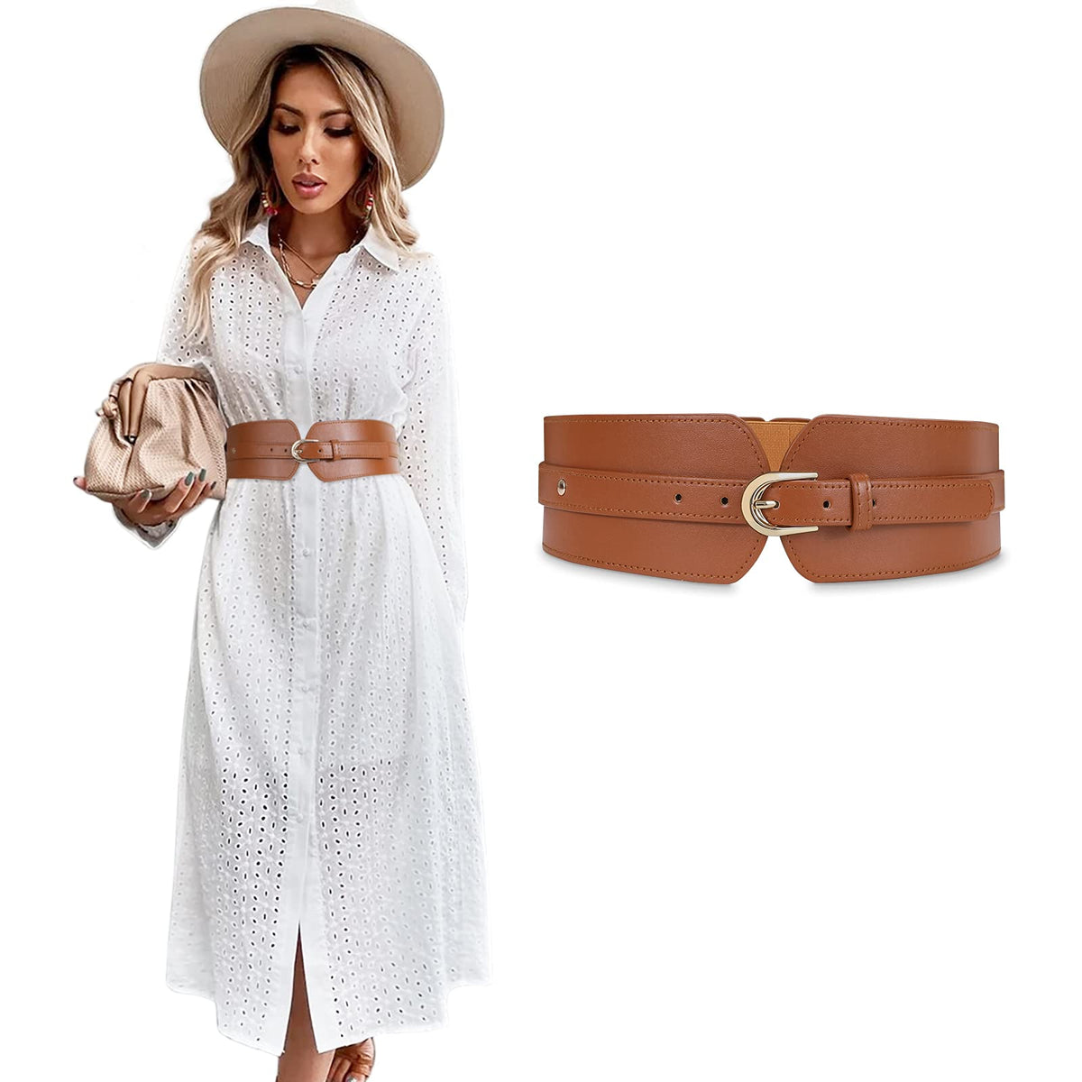 SUOSDEY Womens Wide Elastic Waist Belt for Dress Ladies Stretch Cinch Belt for Women