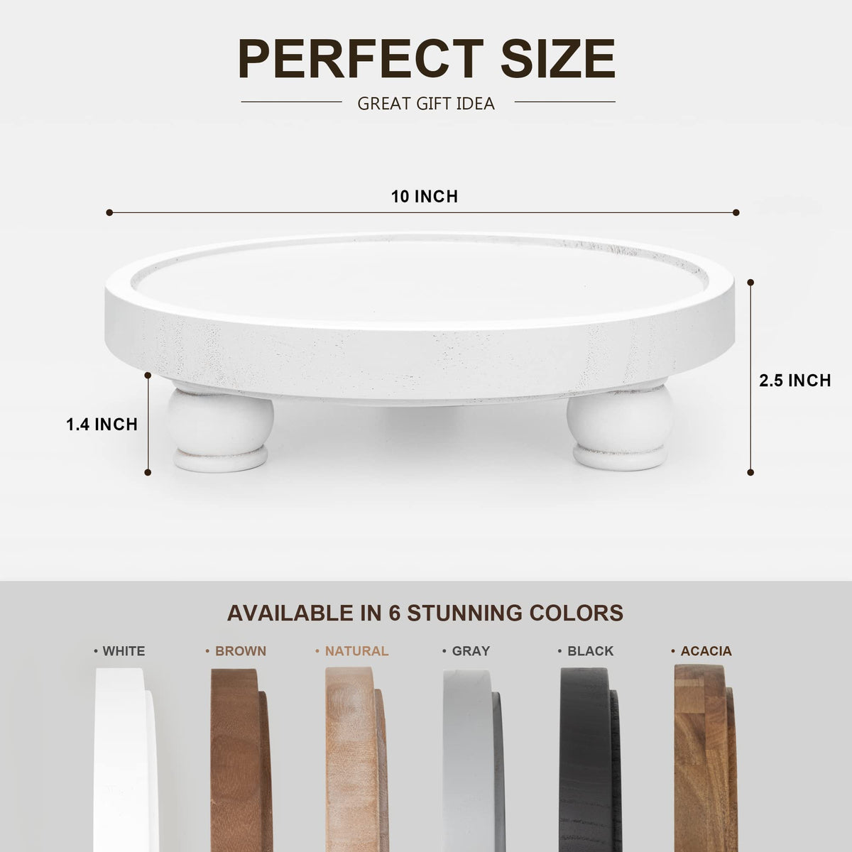 EOSAHR Decorative Wooden Riser for Home Decor : Farmhouse Display Stand for Kitchen Counter, Bathroom Sink and Home Decor - Rustic Round Waterproof Pedestal Tray for Soap, Plant Holder (White)