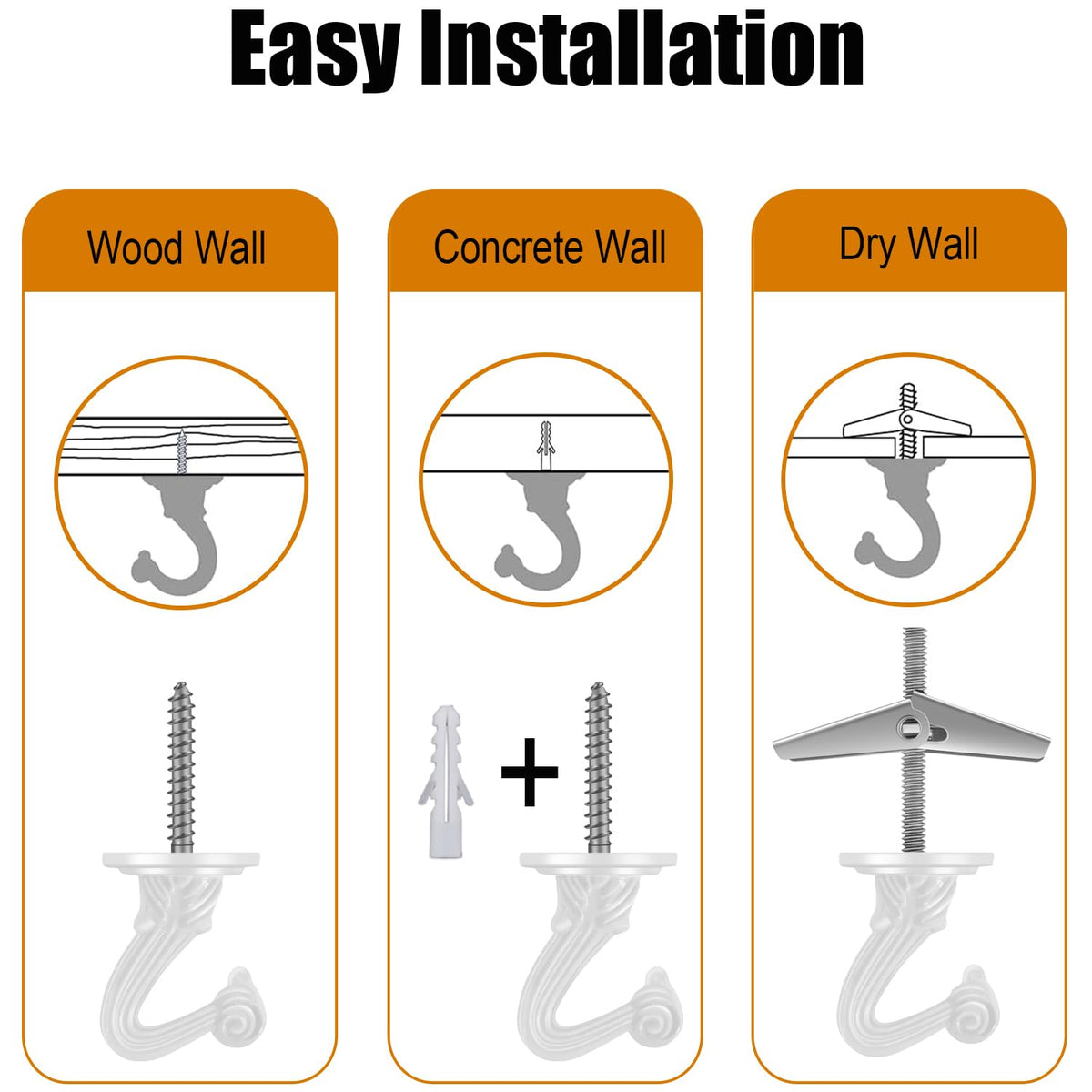 Omytie 6 Ft Heavy Duty Hanging Chain Kit with Connection Locks & Swag Ceiling Hooks for Lighting Fixture, Chandelier, Pendant, Lantern, Swag Lamp, Plant/Flower/Fruit Basket, Bird Feeder (White)