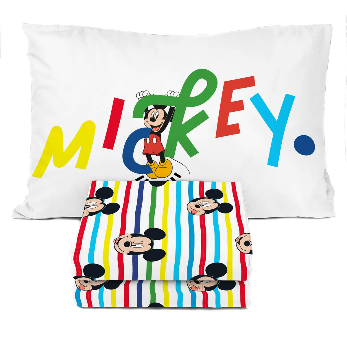 Sunny Side Up Disney Mickey Mouse Twin Sheet Set - 3 Piece Kids Bedding Set Includes Pillow Cover - Super Soft Microfiber Sheets