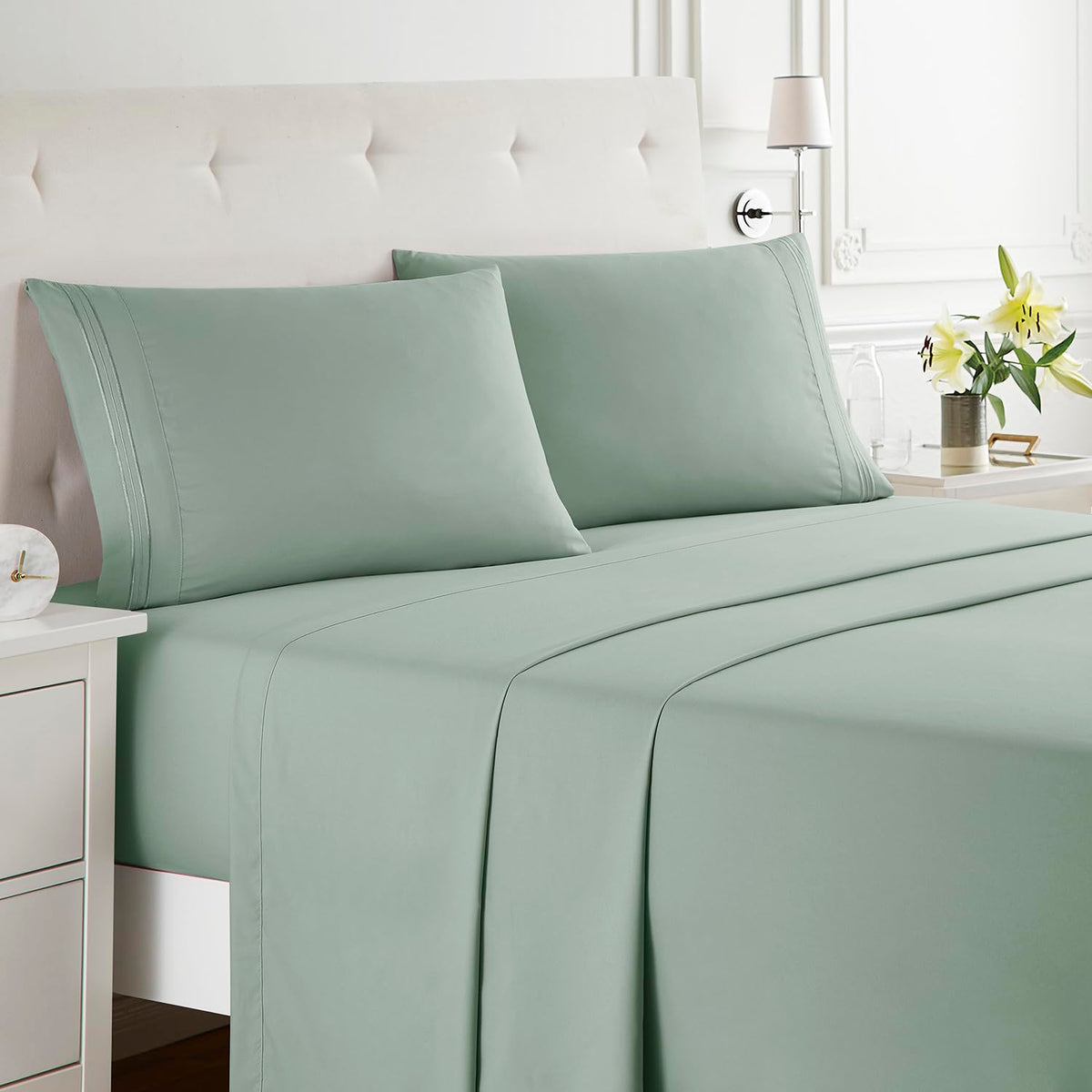 Clara Clark Full XL Bed Sheet Set - Wrinkle, Fade, Stain Resistant, Deep Pocket Sheets - Luxury Soft Bedding Sheets & Pillowcases, Full XL Ice Green