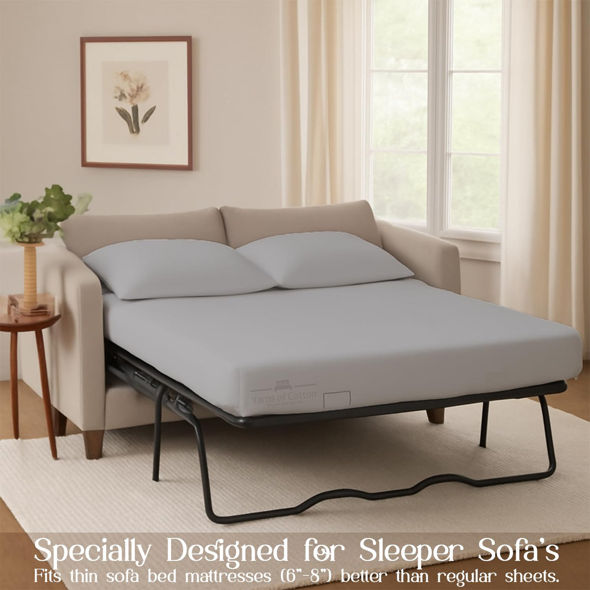 Sleeper Sofa Bed Sheet, 100% Cotton 400 Thread Count, 4 Piece Set, Deep Pocket Fitted Sheet, Soft Wrinkle Free & Breathable, Luxury Hotel Quality, Fits Up to 6 Inch Mattress (Full, Silver Grey)