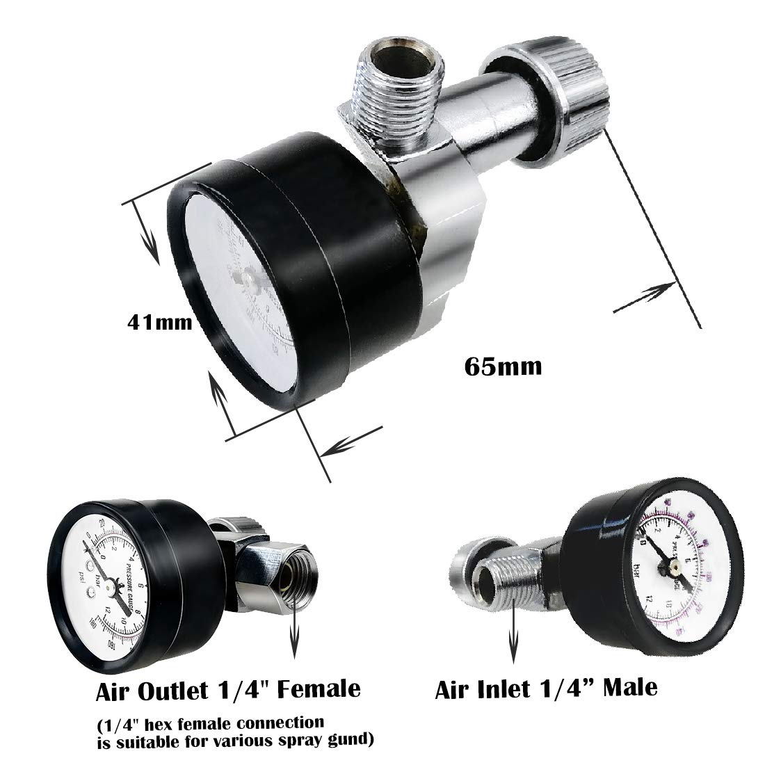 Beduan Flow Control Valve, 1/4" NPS Water Pressure Reducer Adjustable Control Valve with Gauge