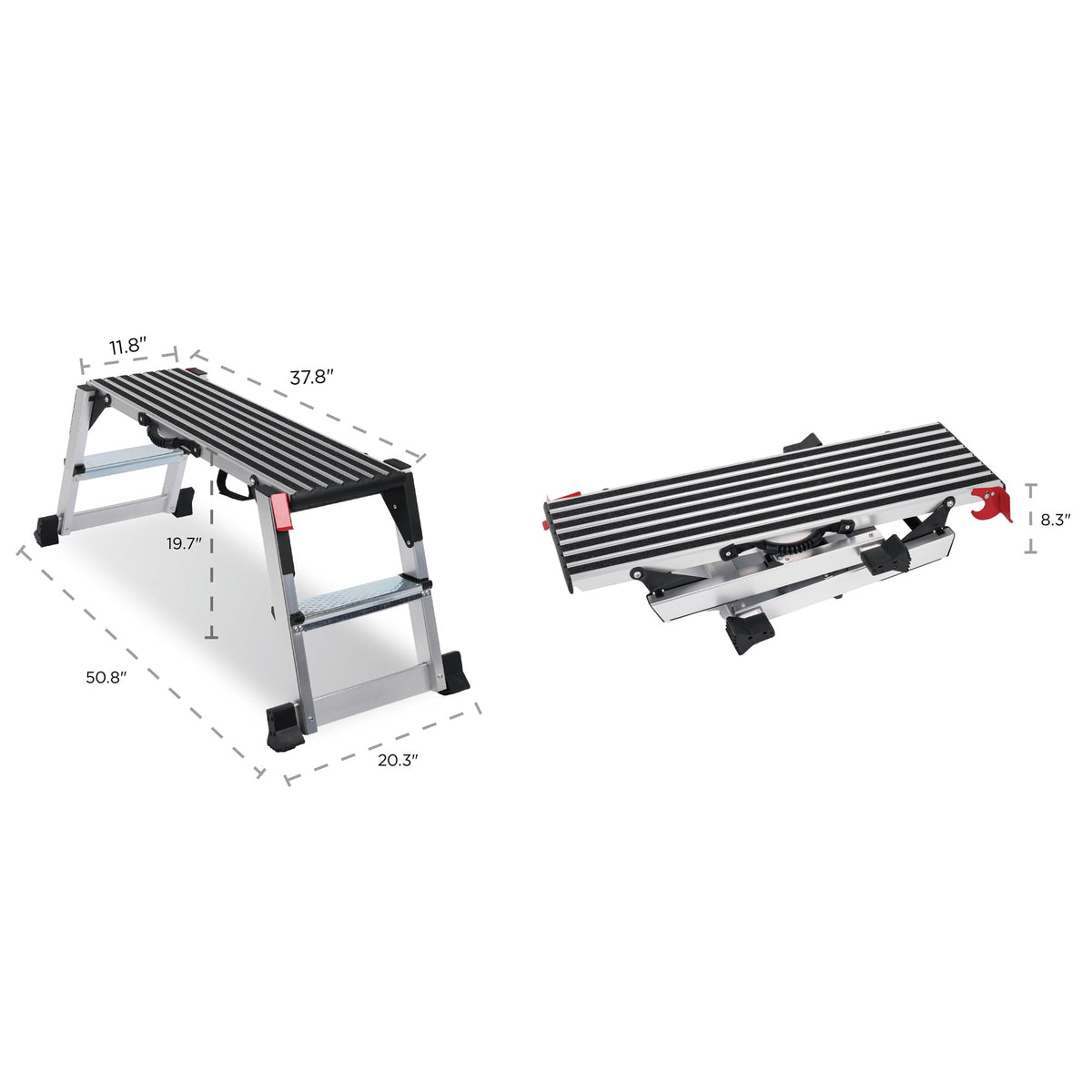 51" Aluminum Folding Work Platform, Car Wash Step Stool with Non-Slip Feet & Carrying Handle, Metal Step Ladder Bench for Mechanics, Shop, Automotive & Drywall Work — 330 lbs Load Capacity