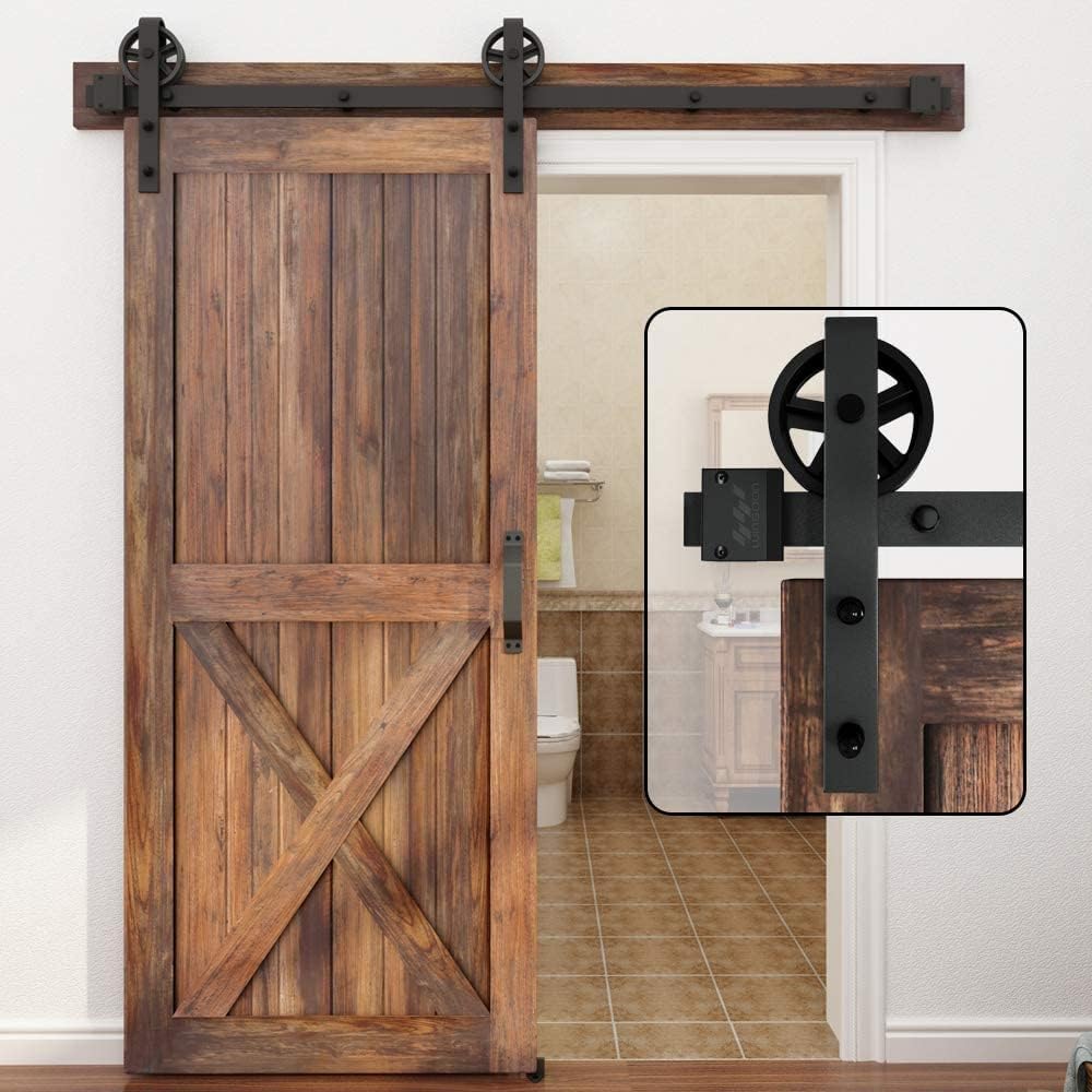 WINSOON 6FT Heavy Duty Sliding Barn Door Hardware Kit, Black 5-16FT, Silent Glide, Easy to Install, Includes Tracks, Big Wheel Hangers, Floor Guide and Other Necessary Hardware
