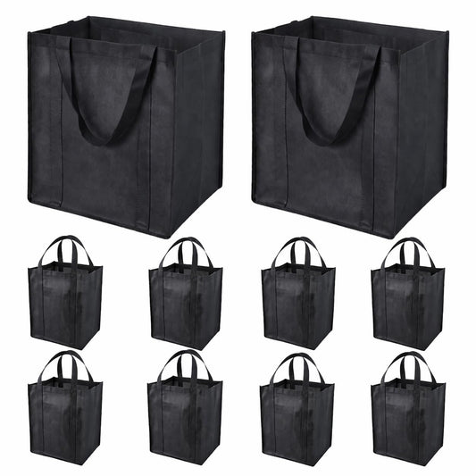 Enjamyo 10 Pcs Reusable Grocery Bags, Large Shopping Bag with Reinforced Handles, Heavy Duty Washable Foldable Bag, Grocery Bags(Black)
